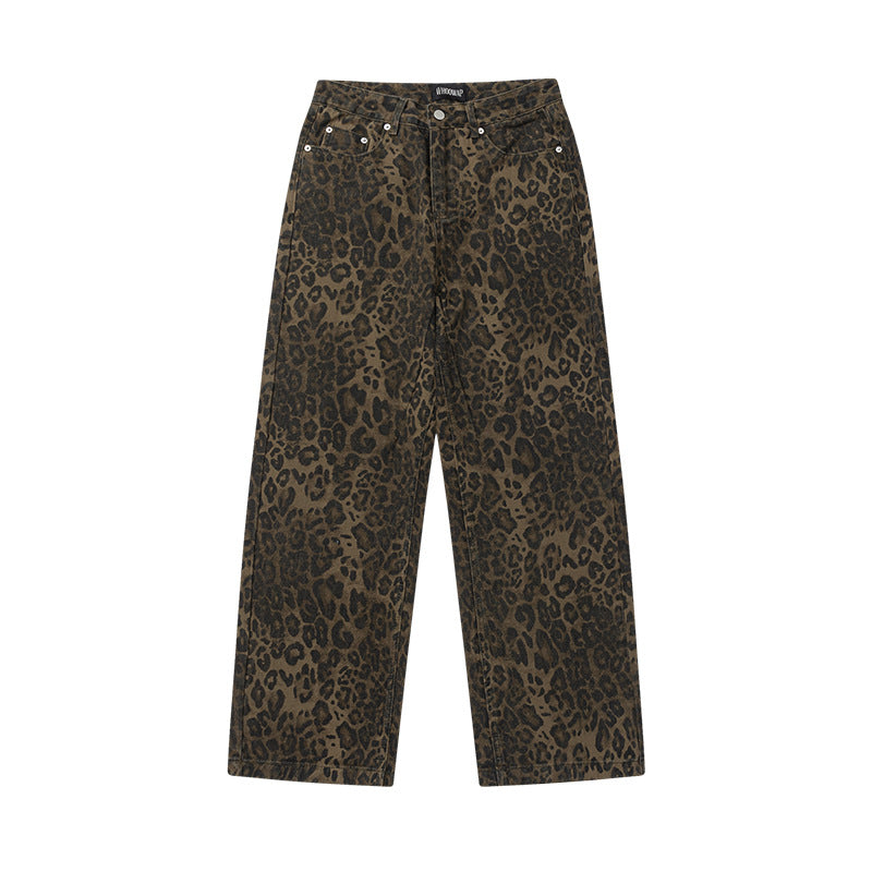 Leopard Print  Straight Leg Washed Casual Pants